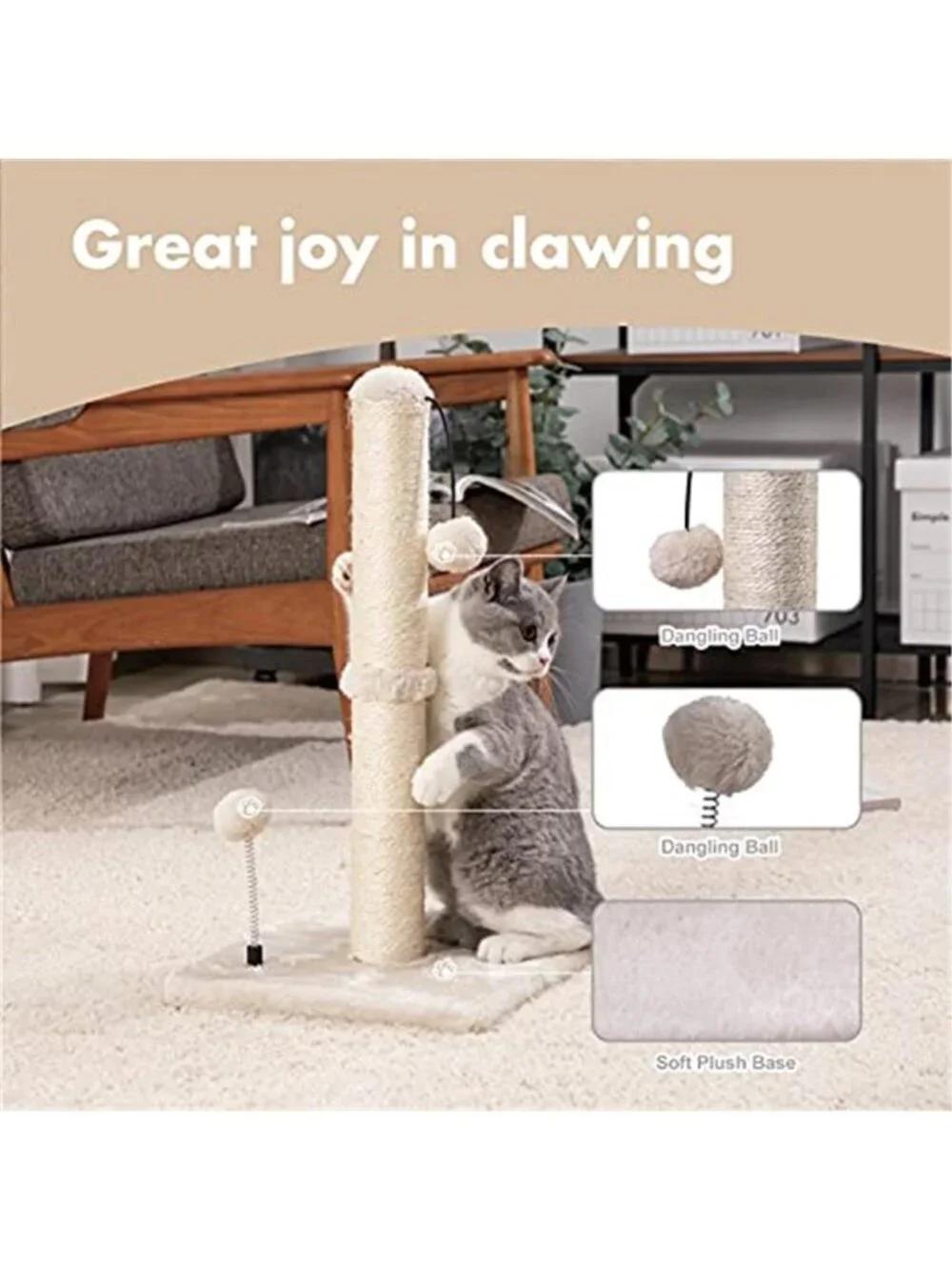Cat Scratching Post Sisal Scratch Tower Indoor Cat Furniture Durable Stable Toy